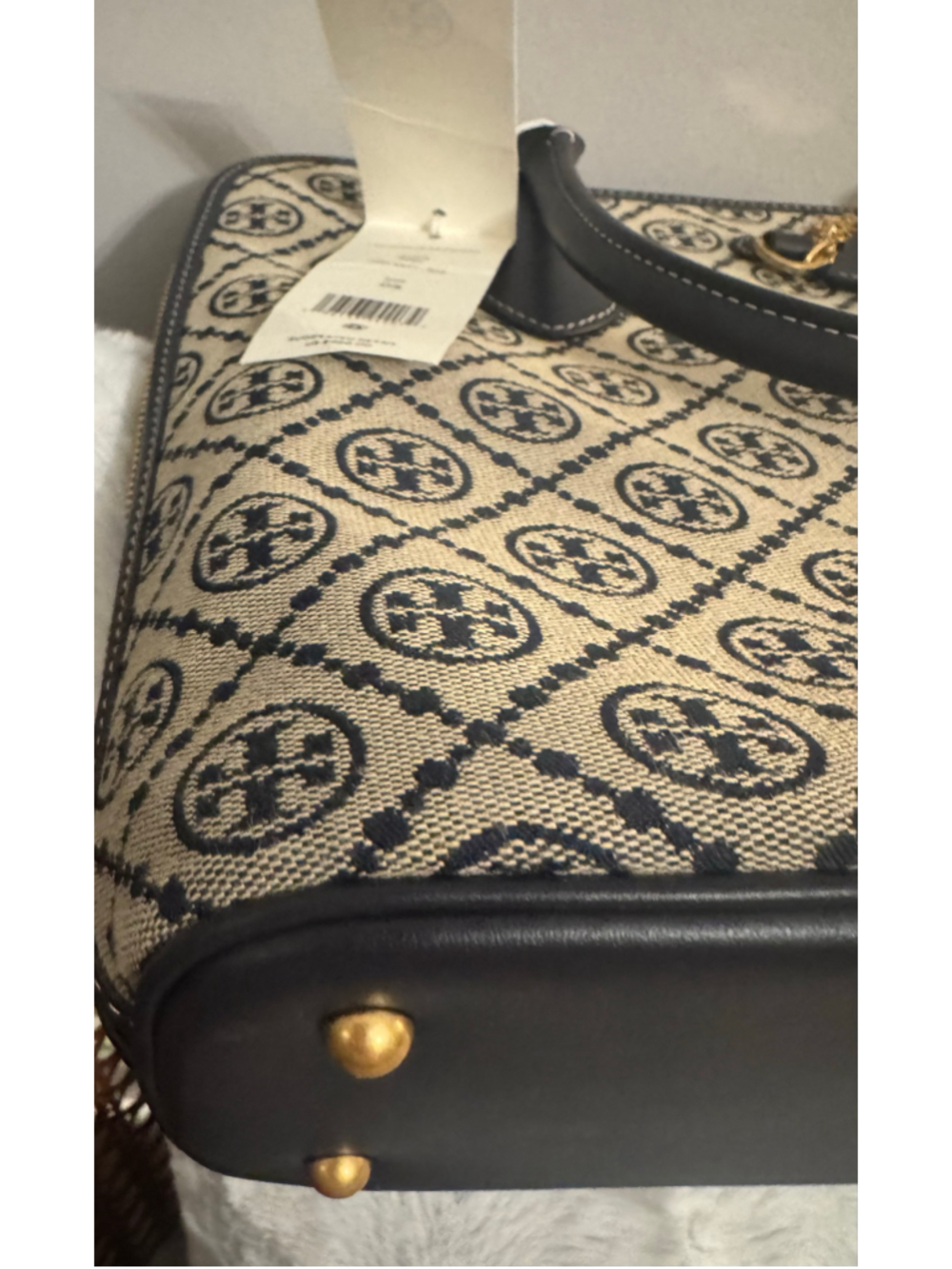NWT Tory Burch T Monogram Swing Bag Navy Jacquard Top Handle Satchel - Picture 9 of 16